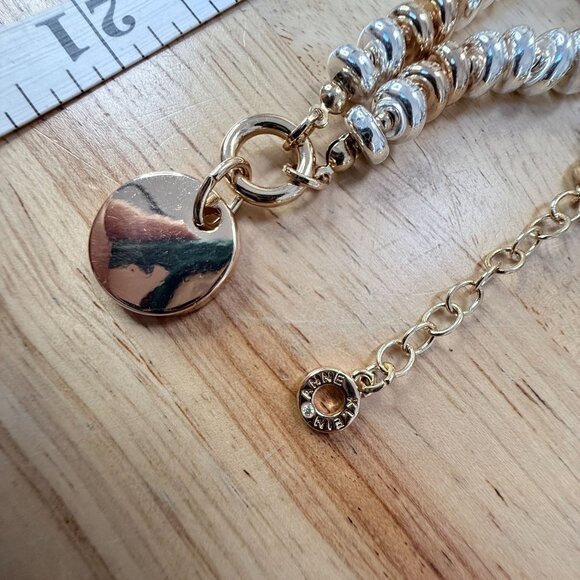 Anne Klein Two-Tone Beaded Pendant Necklace With Disc Charm 16" + 3" Extender - Picture 7 of 8